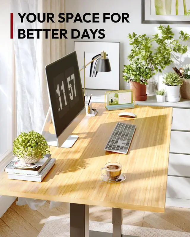 Alt view image 7 of 7 - Solid Bamboo 3-Stage Dual Motor Standing Desk 60×30 One-Piece Top, Holds 220 lbs, Spacious Ergonomic Sit Stand Desk with Memory Presets for Home Office, Black Frame/Natural Bamboo