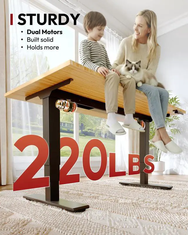 Alt view image 3 of 7 - Solid Bamboo 3-Stage Dual Motor Standing Desk 72×30 One-Piece Top, Holds 220 lbs, Spacious Ergonomic Sit Stand Desk with Memory Presets for Home Office, Black Frame/Natural Curved Bamboo