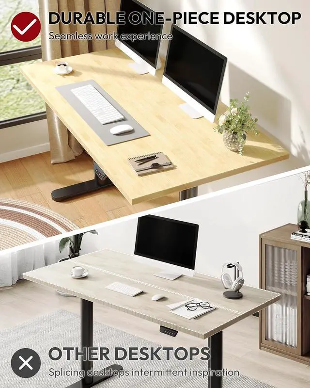 Alt view image 4 of 7 - Bamboo Standing Desk with Rounded-Column & One-Piece Desktop - 55"x28" Electric Adjustable Desk for Home Office, Memory Height Control, Black Frame
