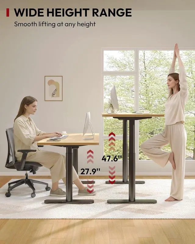 Alt view image 5 of 7 - Bamboo Standing Desk with Rounded-Column & One-Piece Desktop - 55"x28" Electric Adjustable Desk for Home Office, Memory Height Control, Black Frame