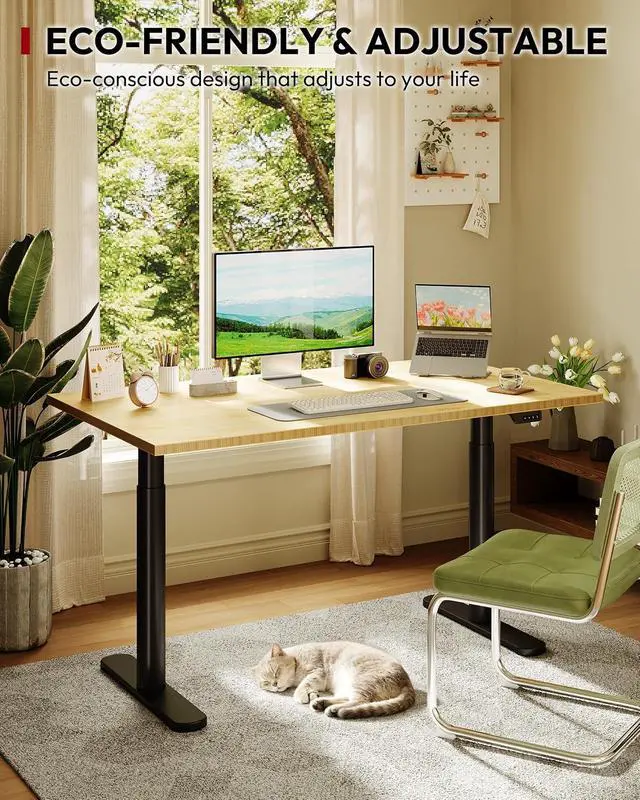 Alt view image 7 of 7 - Bamboo Standing Desk with Rounded-Column & One-Piece Desktop - 55"x28" Electric Adjustable Desk for Home Office, Memory Height Control, Black Frame