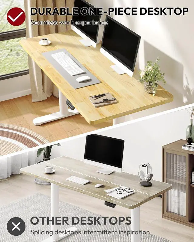 Alt view image 4 of 7 - Solid Wood Standing Desk with Rounded-Column & One-Piece Desktop - 48"x24" Electric Adjustable Desk for Home Office, Memory Height Control, White Frame