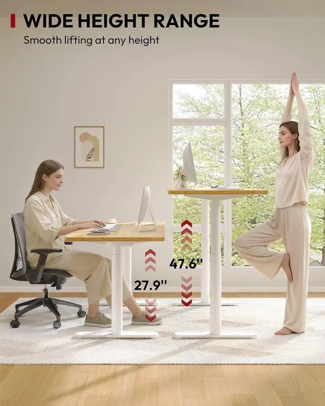 Alt view image 5 of 7 - Solid Wood Standing Desk with Rounded-Column & One-Piece Desktop - 48"x24" Electric Adjustable Desk for Home Office, Memory Height Control, White Frame