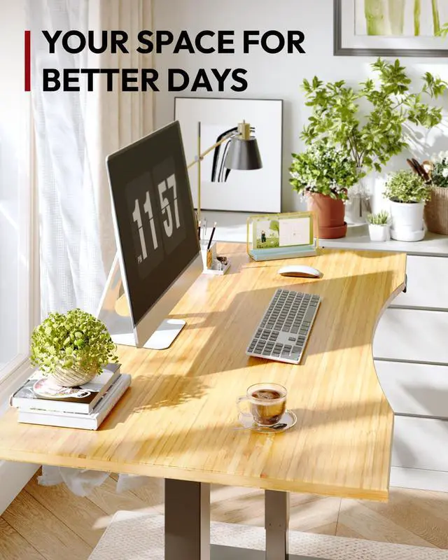 Alt view image 7 of 7 - Solid Bamboo 3-Stage Dual Motor Standing Desk 72×30 One-Piece Top, Holds 220 lbs, Spacious Ergonomic Sit Stand Desk with Memory Presets for Home Office, Black Frame/Natural Curved Bamboo