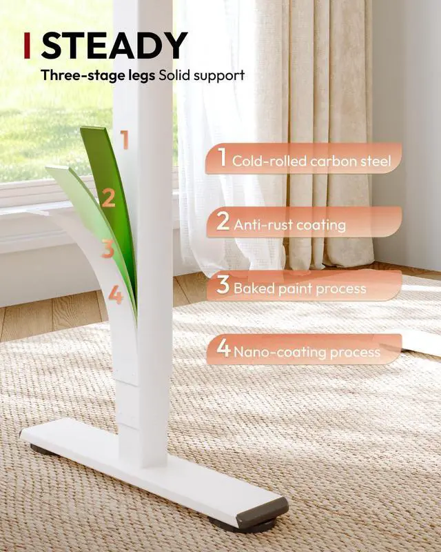 Alt view image 5 of 7 - Solid Bamboo 3-Stage Dual Motor Standing Desk 55×28 One-Piece Top, Holds 220 lbs, Spacious Ergonomic Sit Stand Desk with Memory Presets for Home Office, White Frame/Natural Curved Bamboo