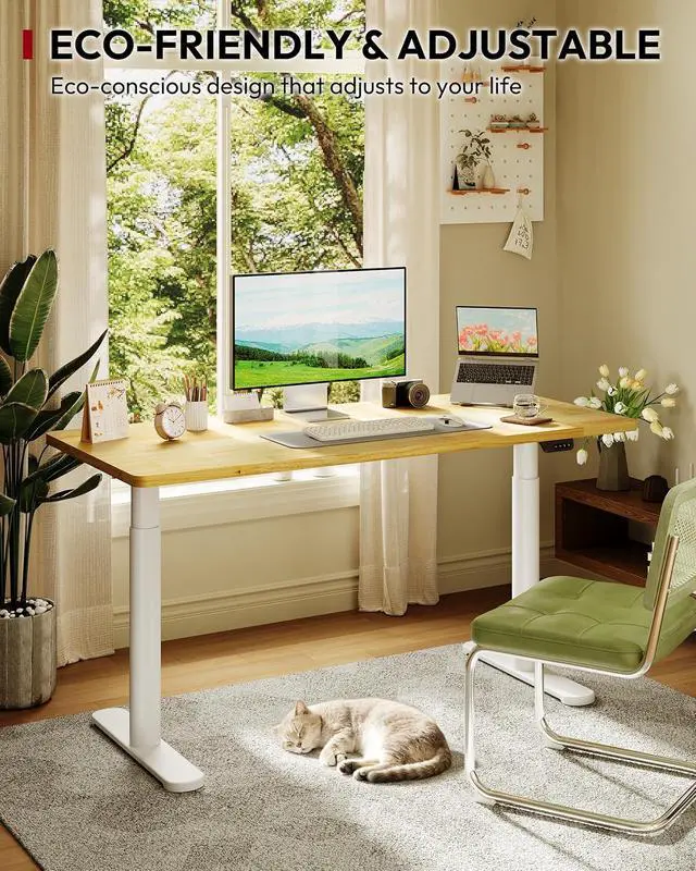 Alt view image 7 of 7 - Solid Wood Standing Desk with Rounded-Column & One-Piece Desktop - 48"x24" Electric Adjustable Desk for Home Office, Memory Height Control, White Frame