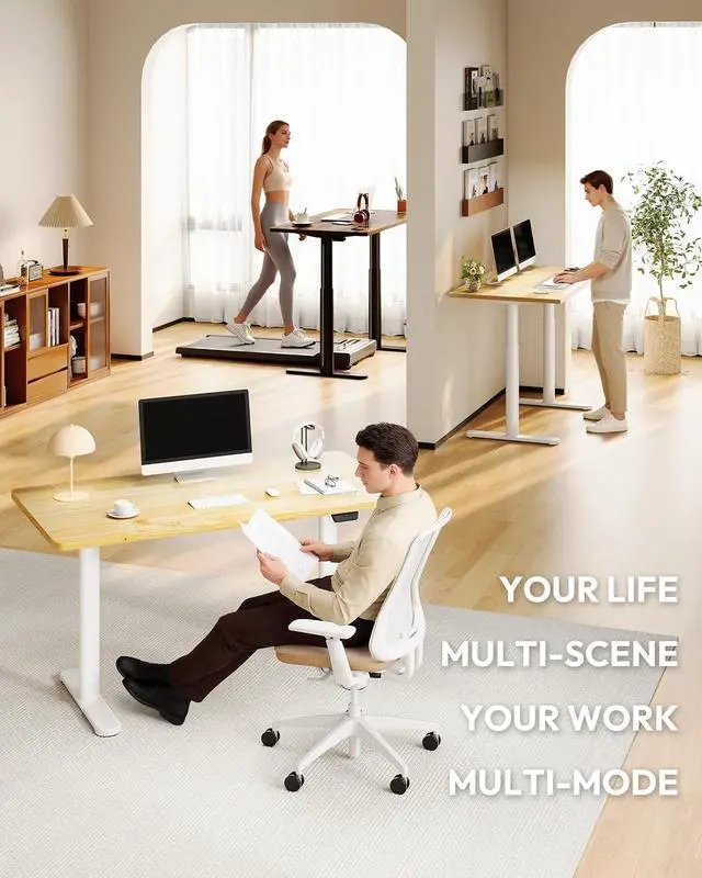 Alt view image 2 of 7 - Bamboo Standing Desk with Rounded-Column & One-Piece Desktop - 55"x28" Electric Adjustable Desk for Home Office, Memory Height Control, Black Frame