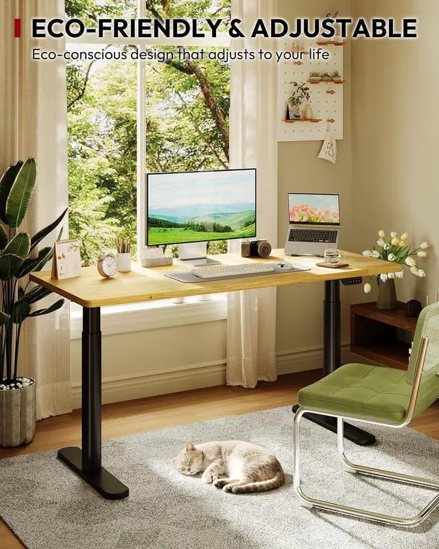 Alt view image 7 of 7 - Solid Wood Standing Desk with Rounded-Column & One-Piece Desktop - 48"x24" Electric Adjustable Desk for Home Office, Memory Height Control, Black Frame