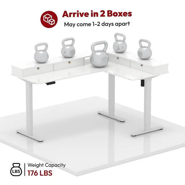 Alt view image 7 of 7 - L Shaped Standing Desk with 3 Drawers, Height Adjustable Stand up Desk, Corner Gaming Desk with Monitor Stand (Rustic Brown, 63"x47")