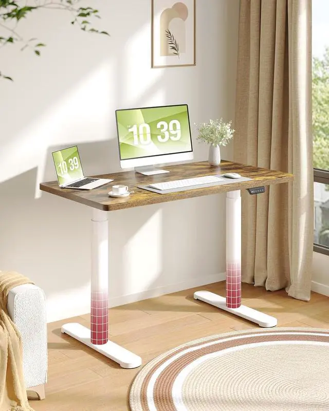 Main image of Standing Desk with Rounded-Column & One-Piece Desktop - 48"x24" Electric Adjustable Desk for Home Office, Memory Height Control, White Frame
