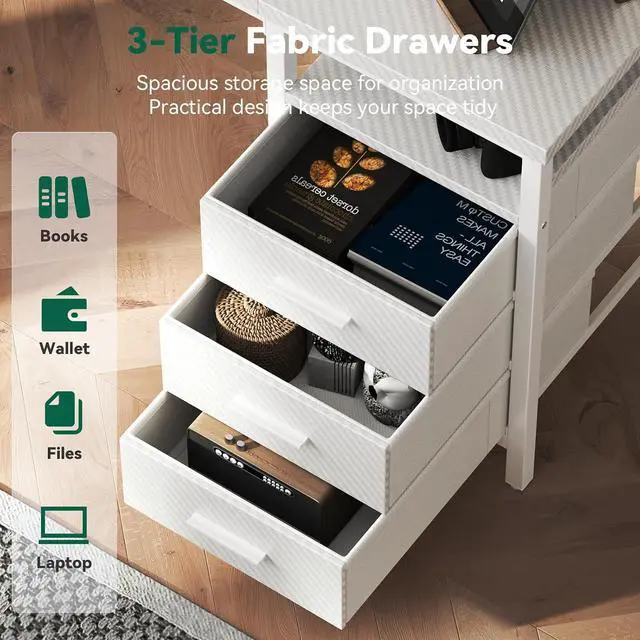 Alt view image 4 of 5 - 47" Computer Desk, Home Office Desk with 3 Reversible Storage Shelves and Drawers, Small PC Table for Bedroom, White