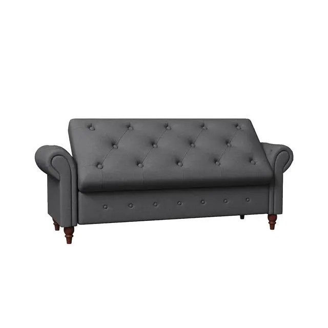 Alt view image 4 of 6 - 63" Tufted Storage Bench for Bedroom End of Bed,Upholstered Storages Ottoman Benchs for livingroom,Rolled Arm Window BenchSeat with Solid Wood Legs(Grey)