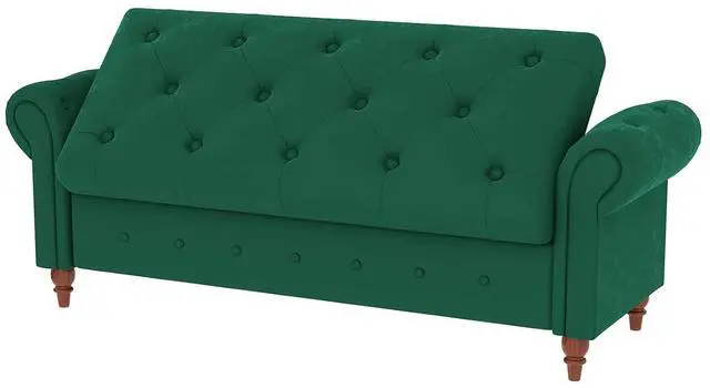 Alt view image 4 of 6 - 63" Tufted Storage Bench for Bedroom End of Bed,Velvet Upholstered Storage Ottoman Bench for Bedroom,Rolled Arm Window Bench Seat with Solid Wood Legs(Green)