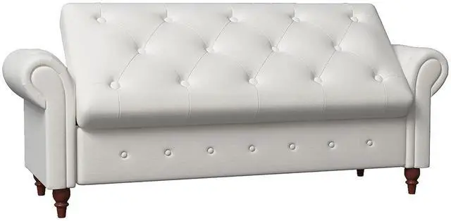 Alt view image 4 of 7 - 63" Tufted Storage Bench for Bedroom End of Bed,Upholstered Storage Ottoman Bench for Bedroom,Rolled Arm Window Bench Seatwith with Solid Wood Legs(Beige)