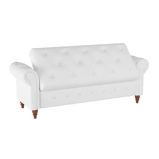 Alt view image 4 of 7 - 63'' Tufted Storage Bench for Bedroom End of Bed,Upholstered Storage Ottoman Bench for Bedroom,Rolled Arm Window Bench Seat with Solid Wood Legs(Linen Fabric-White), L63''x W22'' x H24.4''