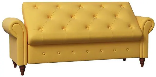 Alt view image 4 of 6 - 63" Tufted Storage Bench for Bedroom End of Bed,Upholstered Storage Ottoman Bench for Bedroom,Rolled Arm Window Bench Seatwith with Solid Wood Legs(Yellow)