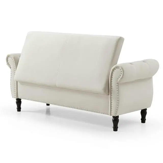Alt view image 4 of 7 - Storage Bench for Bedroom End of Bed, 63" Long Velvet Tufted Upholstered Storage Ottoman Bench for Bedroom, Rolled Arm Nailhead Trim with Pillow(Beige)