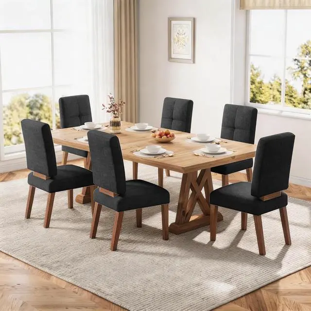 Main image of Wooden Dining Chairs Set of 6, Dining Room Chairs with Wood Legs, Cloud-Like Cushion & Reinforcement Structure Design for Kitchen/Living Room/Restaurant, Easy Assembly