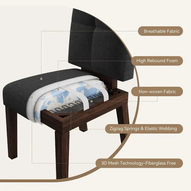 Alt view image 4 of 7 - Wooden Dining Chairs Set of 6, Dining Room Chairs with Wood Legs, Cloud-Like Cushion & Reinforcement Structure Design for Kitchen/Living Room/Restaurant, Easy Assembly