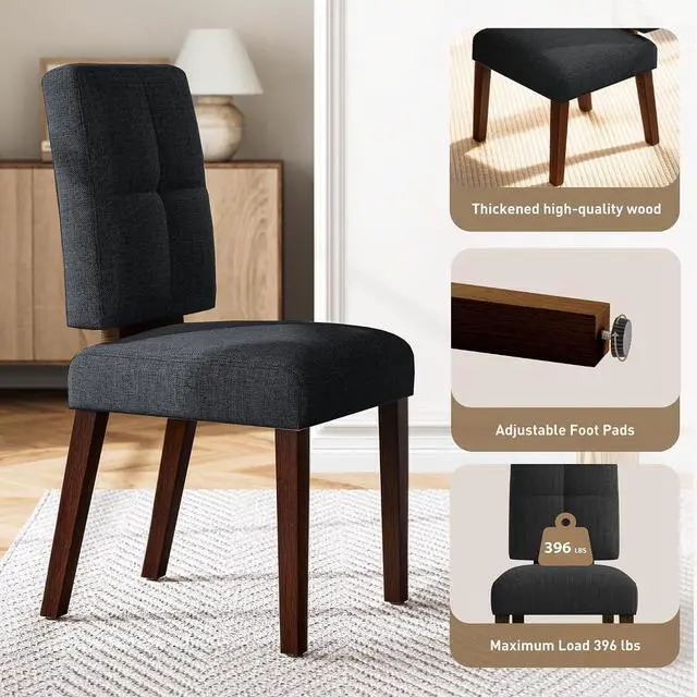 Alt view image 5 of 7 - Wooden Dining Chairs Set of 6, Dining Room Chairs with Wood Legs, Cloud-Like Cushion & Reinforcement Structure Design for Kitchen/Living Room/Restaurant, Easy Assembly