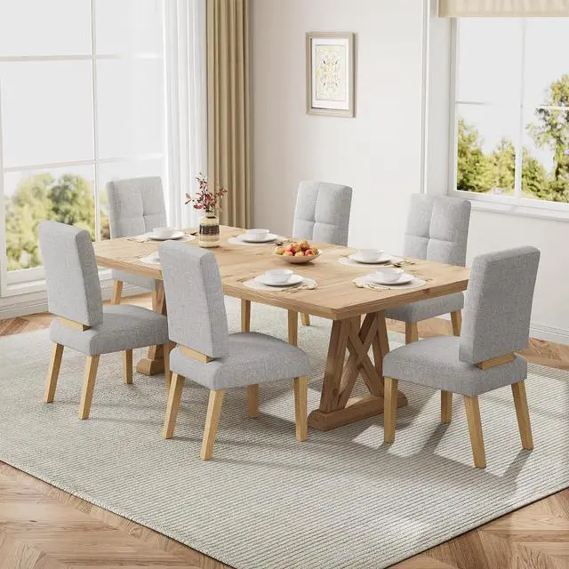 Main image of Wooden Dining Chairs Set of 6, Dining Room Chairs with Wood Legs, Cloud-Like Cushion & Reinforcement Structure Design for Kitchen/Living Room/Restaurant, Easy Assembly
