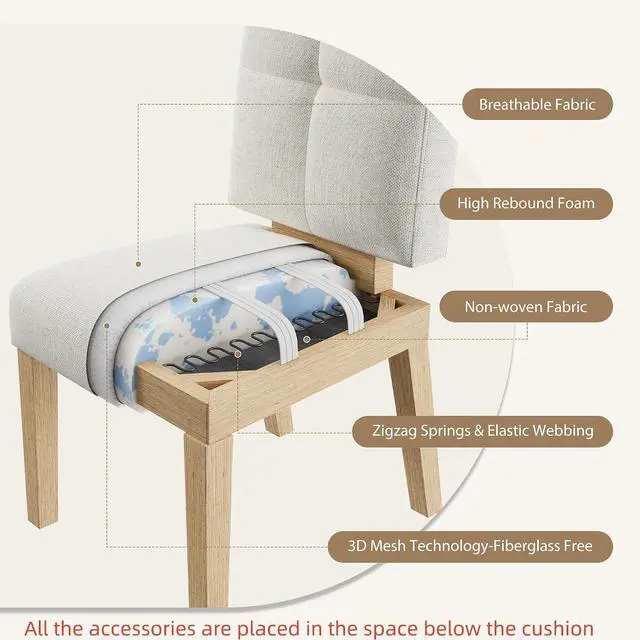 Alt view image 4 of 7 - Wooden Dining Chairs Set of 6, Dining Room Chairs with Wood Legs, Cloud-Like Cushion & Reinforcement Structure Design for Kitchen/Living Room/Restaurant, Easy Assembly