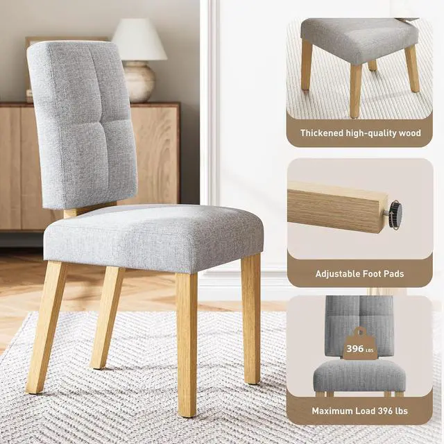 Alt view image 5 of 7 - Wooden Dining Chairs Set of 6, Dining Room Chairs with Wood Legs, Cloud-Like Cushion & Reinforcement Structure Design for Kitchen/Living Room/Restaurant, Easy Assembly