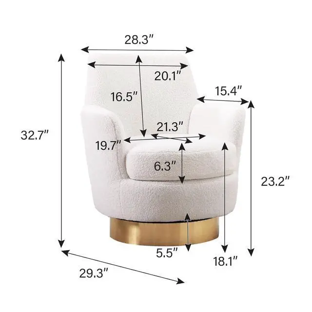 Alt view image 2 of 6 - Swivel Barrel Chair,Modern Comfy Teddy Upholstered Round Swivel Accent Chairs,360 Degree Single Sofa Chair for Living Room, (White*1PCS)