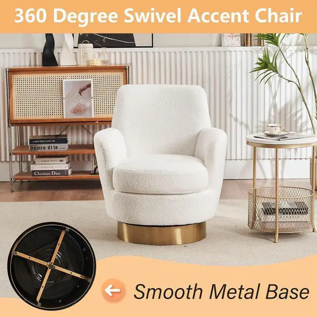 Alt view image 3 of 6 - Swivel Barrel Chair,Modern Comfy Teddy Upholstered Round Swivel Accent Chairs,360 Degree Single Sofa Chair for Living Room, (White*1PCS)