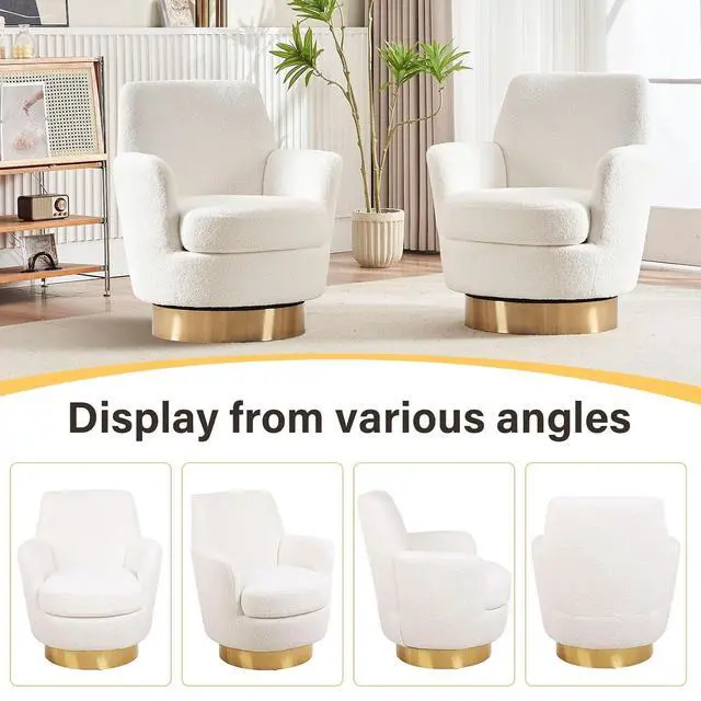 Alt view image 5 of 6 - Swivel Barrel Chair,Modern Comfy Teddy Upholstered Round Swivel Accent Chairs,360 Degree Single Sofa Chair for Living Room, (White*1PCS)