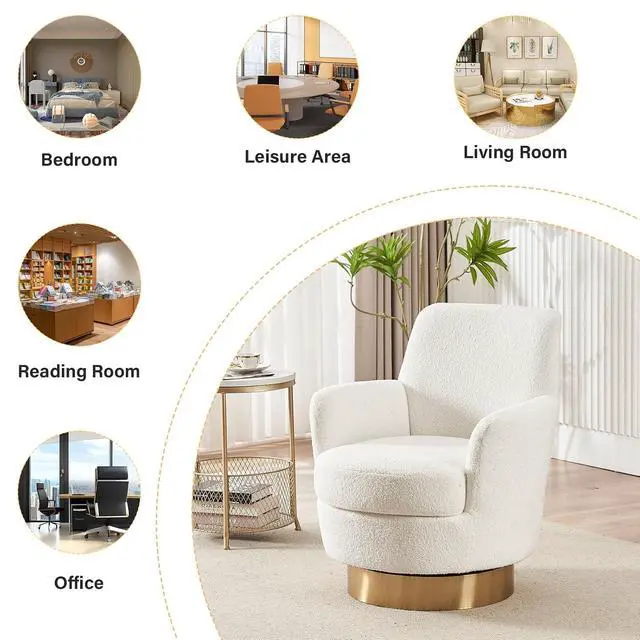 Alt view image 6 of 6 - Swivel Barrel Chair,Modern Comfy Teddy Upholstered Round Swivel Accent Chairs,360 Degree Single Sofa Chair for Living Room, (White*1PCS)