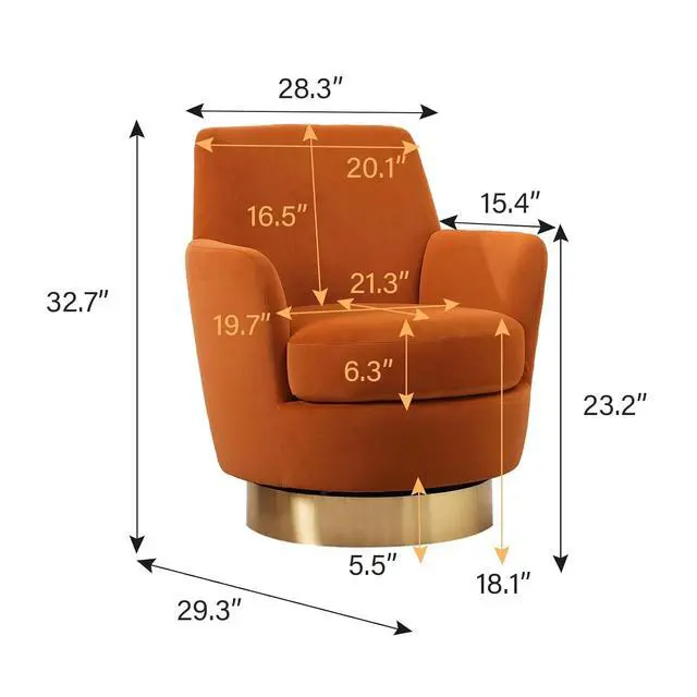 Alt view image 2 of 6 - Swivel Barrel Chair,Modern Velvet Upholstered Round Swivel Accent Chairs with Tall Backrest,360 Degree Single Sofa Chair Armchair for Living Room, (Orange*1PCS)