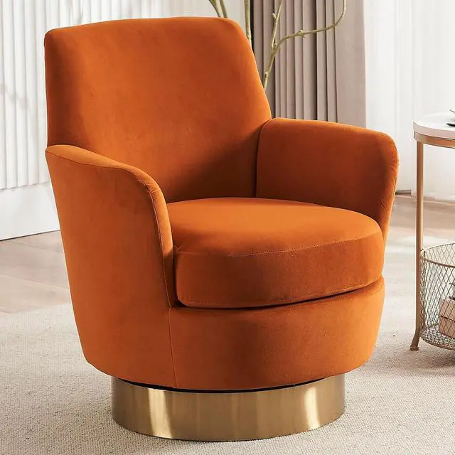 Main image of Swivel Barrel Chair,Modern Velvet Upholstered Round Swivel Accent Chairs with Tall Backrest,360 Degree Single Sofa Chair Armchair for Living Room, (Orange*1PCS)
