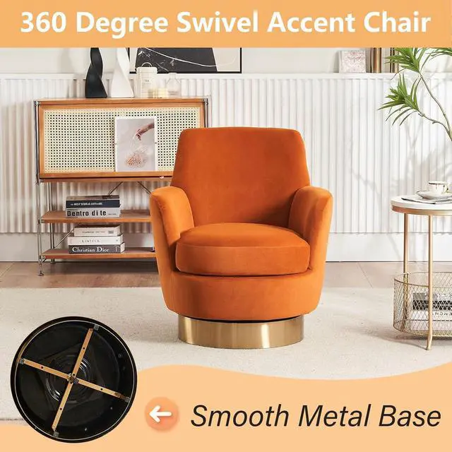 Alt view image 3 of 6 - Swivel Barrel Chair,Modern Velvet Upholstered Round Swivel Accent Chairs with Tall Backrest,360 Degree Single Sofa Chair Armchair for Living Room, (Orange*1PCS)