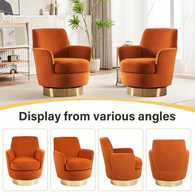 Alt view image 5 of 6 - Swivel Barrel Chair,Modern Velvet Upholstered Round Swivel Accent Chairs with Tall Backrest,360 Degree Single Sofa Chair Armchair for Living Room, (Orange*1PCS)