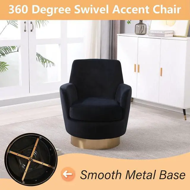 Alt view image 3 of 6 - Swivel Barrel Chair,Modern Velvet Upholstered Round Swivel Accent Chairs with Tall Backrest,360 Degree Single Sofa Chair Armchair for Living Room, (Black*1PCS)