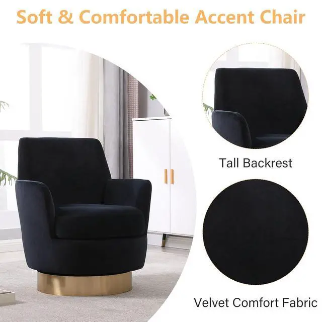 Alt view image 4 of 6 - Swivel Barrel Chair,Modern Velvet Upholstered Round Swivel Accent Chairs with Tall Backrest,360 Degree Single Sofa Chair Armchair for Living Room, (Black*1PCS)