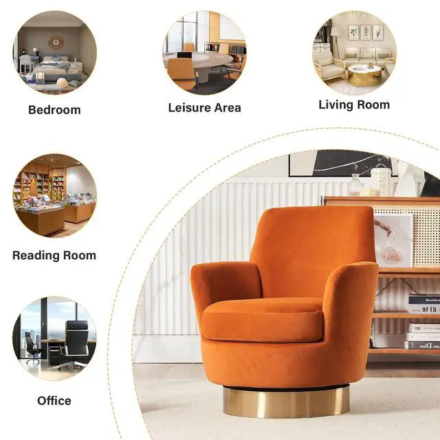 Alt view image 6 of 6 - Swivel Barrel Chair,Modern Velvet Upholstered Round Swivel Accent Chairs with Tall Backrest,360 Degree Single Sofa Chair Armchair for Living Room, (Orange*1PCS)