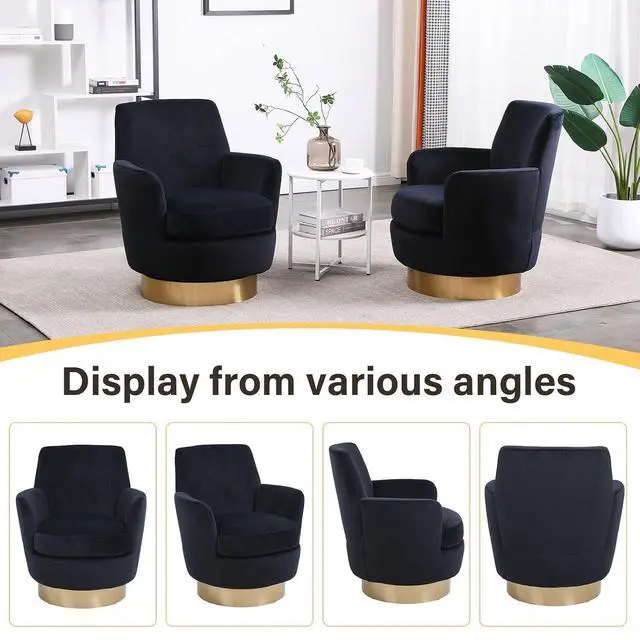Alt view image 5 of 6 - Swivel Barrel Chair,Modern Velvet Upholstered Round Swivel Accent Chairs with Tall Backrest,360 Degree Single Sofa Chair Armchair for Living Room, (Black*1PCS)