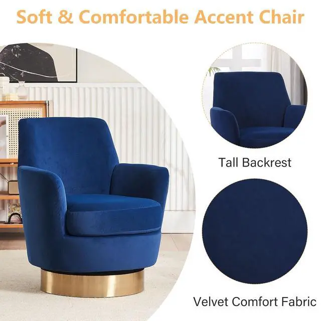 Alt view image 3 of 6 - Swivel Barrel Chair,Modern Velvet Upholstered Round Swivel Accent Chairs with Tall Backrest,360 Degree Sofa Chair Armchair for Living Room,(Navy Blue*1PCS)
