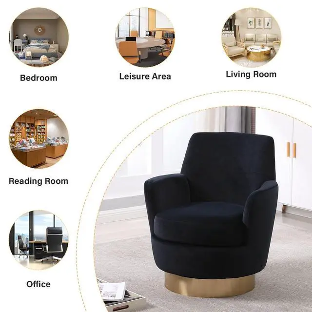 Alt view image 6 of 6 - Swivel Barrel Chair,Modern Velvet Upholstered Round Swivel Accent Chairs with Tall Backrest,360 Degree Single Sofa Chair Armchair for Living Room, (Black*1PCS)