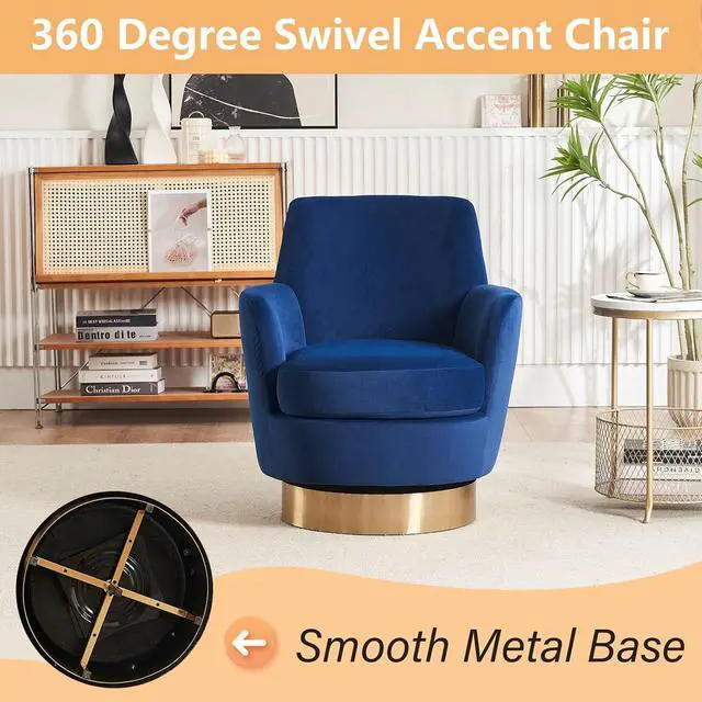 Alt view image 4 of 6 - Swivel Barrel Chair,Modern Velvet Upholstered Round Swivel Accent Chairs with Tall Backrest,360 Degree Sofa Chair Armchair for Living Room,(Navy Blue*1PCS)