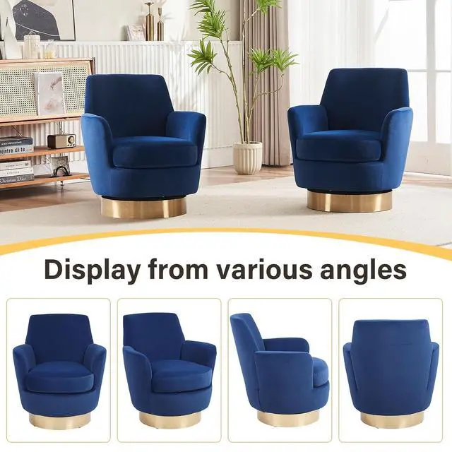 Alt view image 5 of 6 - Swivel Barrel Chair,Modern Velvet Upholstered Round Swivel Accent Chairs with Tall Backrest,360 Degree Sofa Chair Armchair for Living Room,(Navy Blue*1PCS)