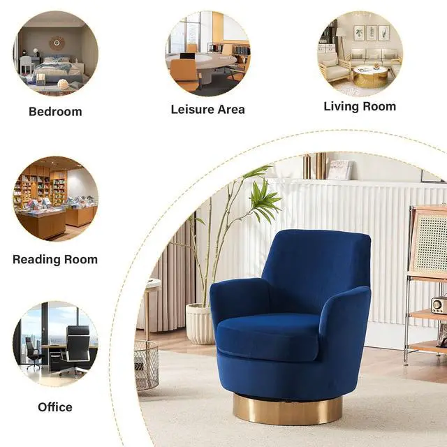 Alt view image 6 of 6 - Swivel Barrel Chair,Modern Velvet Upholstered Round Swivel Accent Chairs with Tall Backrest,360 Degree Sofa Chair Armchair for Living Room,(Navy Blue*1PCS)