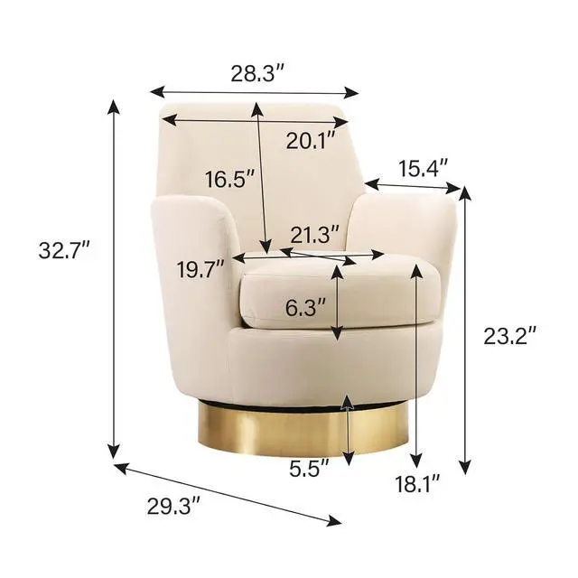 Alt view image 2 of 6 - Swivel Barrel Chair,Modern Velvet Upholstered Round Swivel Accent Chairs with Tall Backrest,360 Degree Single Sofa Chair Armchair for Living Room, (Beige*1PCS)