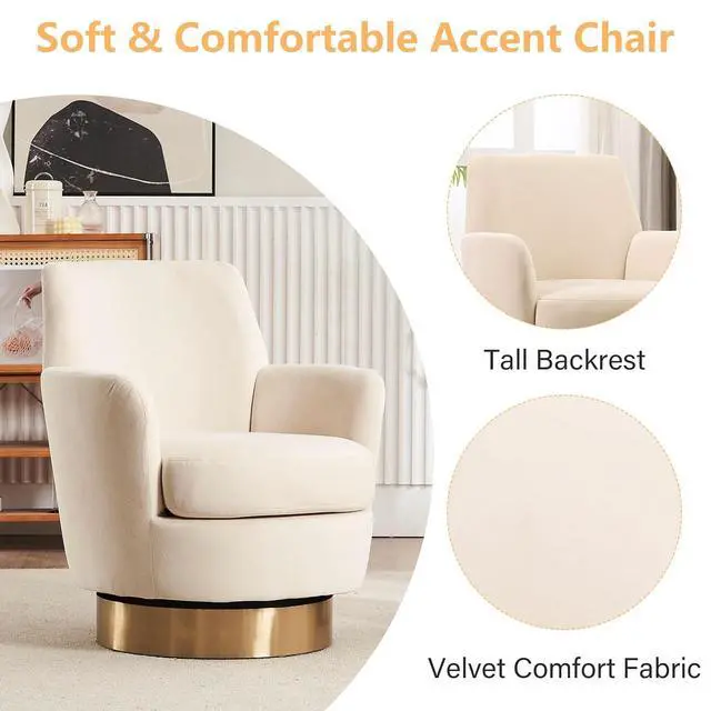 Alt view image 4 of 6 - Swivel Barrel Chair,Modern Velvet Upholstered Round Swivel Accent Chairs with Tall Backrest,360 Degree Single Sofa Chair Armchair for Living Room, (Beige*1PCS)