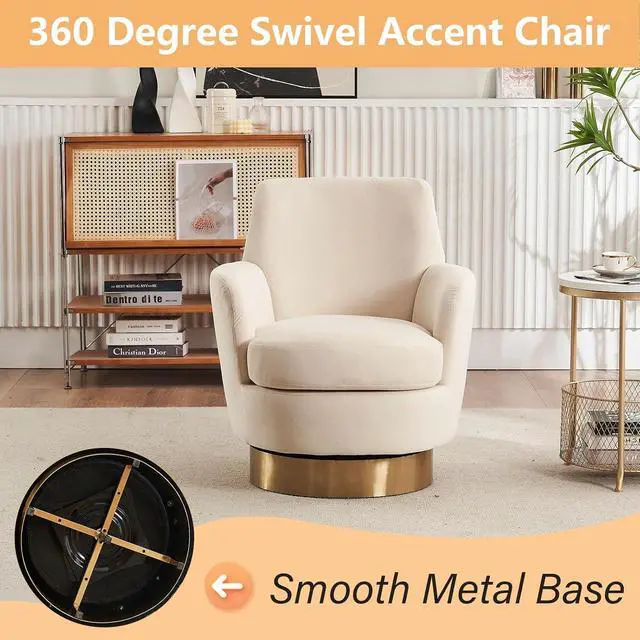 Alt view image 3 of 6 - Swivel Barrel Chair,Modern Velvet Upholstered Round Swivel Accent Chairs with Tall Backrest,360 Degree Single Sofa Chair Armchair for Living Room, (Beige*1PCS)