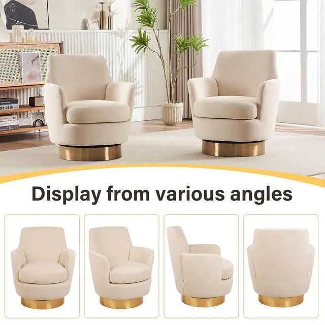 Alt view image 5 of 6 - Swivel Barrel Chair,Modern Velvet Upholstered Round Swivel Accent Chairs with Tall Backrest,360 Degree Single Sofa Chair Armchair for Living Room, (Beige*1PCS)