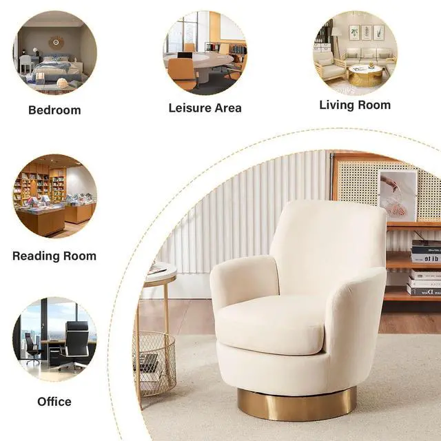 Alt view image 6 of 6 - Swivel Barrel Chair,Modern Velvet Upholstered Round Swivel Accent Chairs with Tall Backrest,360 Degree Single Sofa Chair Armchair for Living Room, (Beige*1PCS)