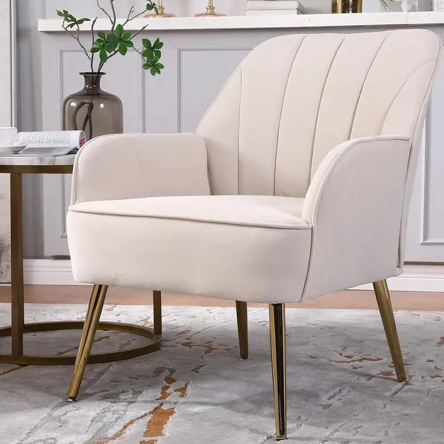 Alt view image 6 of 7 - Velvet Accent Chair Set of 2,Modern Comfy Upholstered Armchair Cozy Single Sofa Chairs with Gold Metal Legs for Living Room,Reading,Bedroom,Office(Beige)